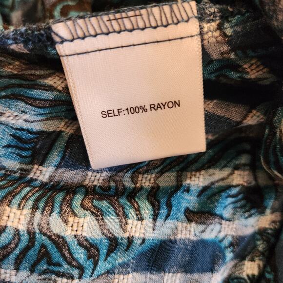 Jane And Delancey Blue Zabra Gingham Print Button Up Blouse Size Large Beach - Picture 4 of 10